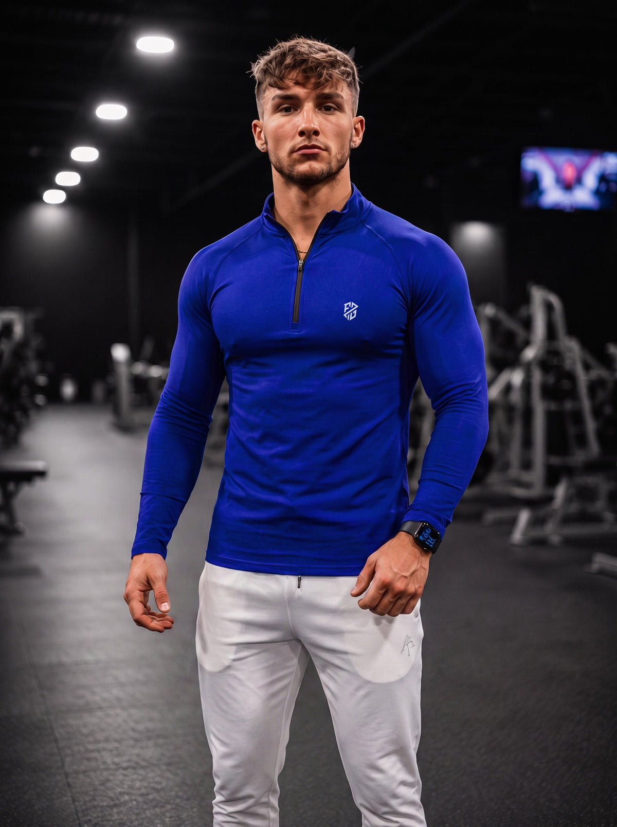 Men’s Performance 1/4 Zip Long Sleeve Gym Pullover – Royal Blue