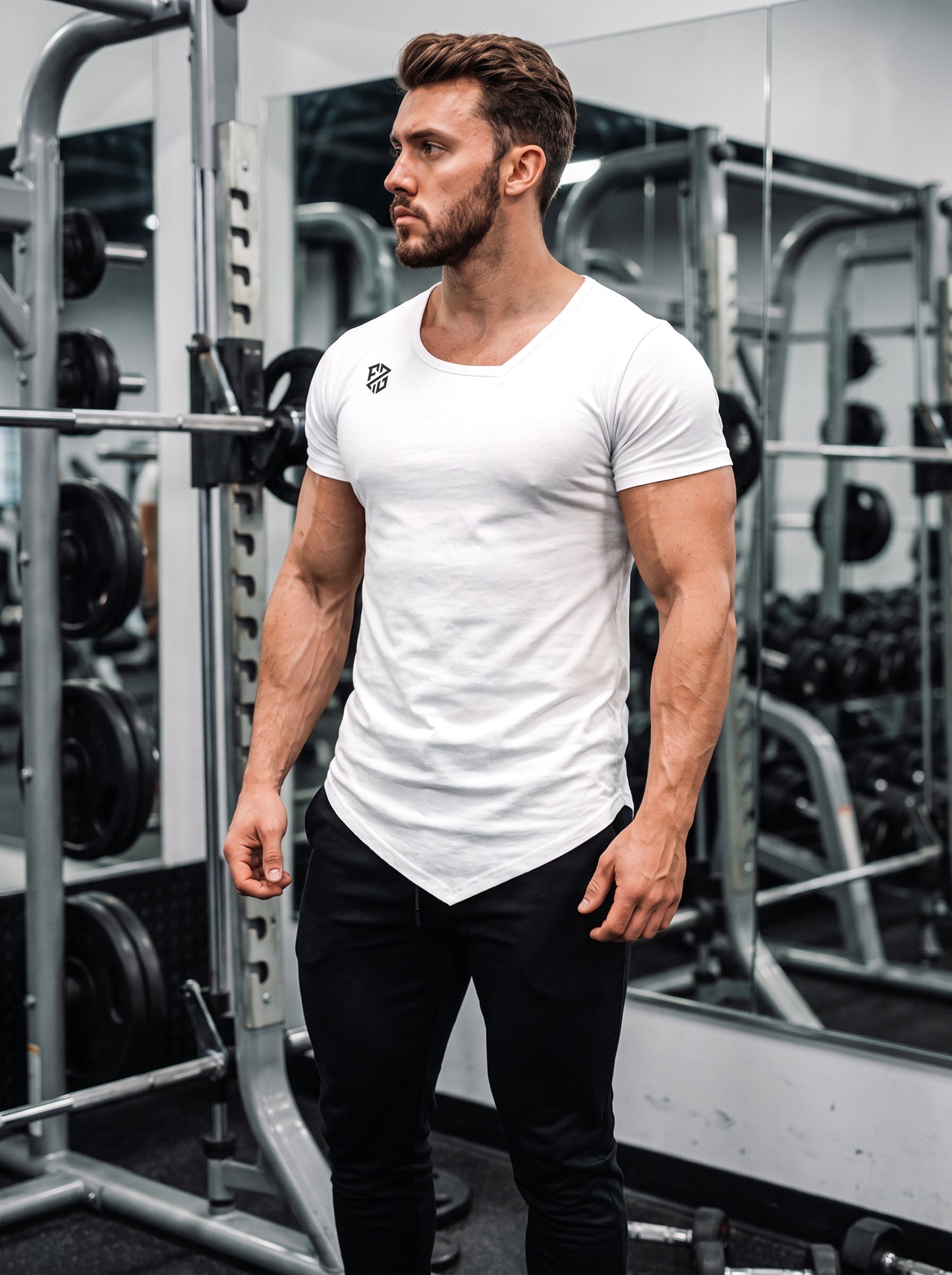 Men's White Muscle-Fit Gym T-Shirt