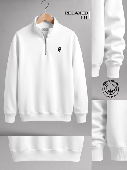Men's White Quarter Zip Sweatshirt