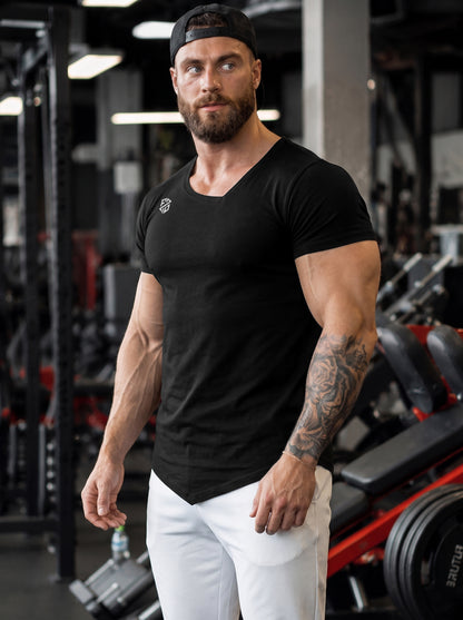 Men's Black V-Cut Hem Workout T-Shirt