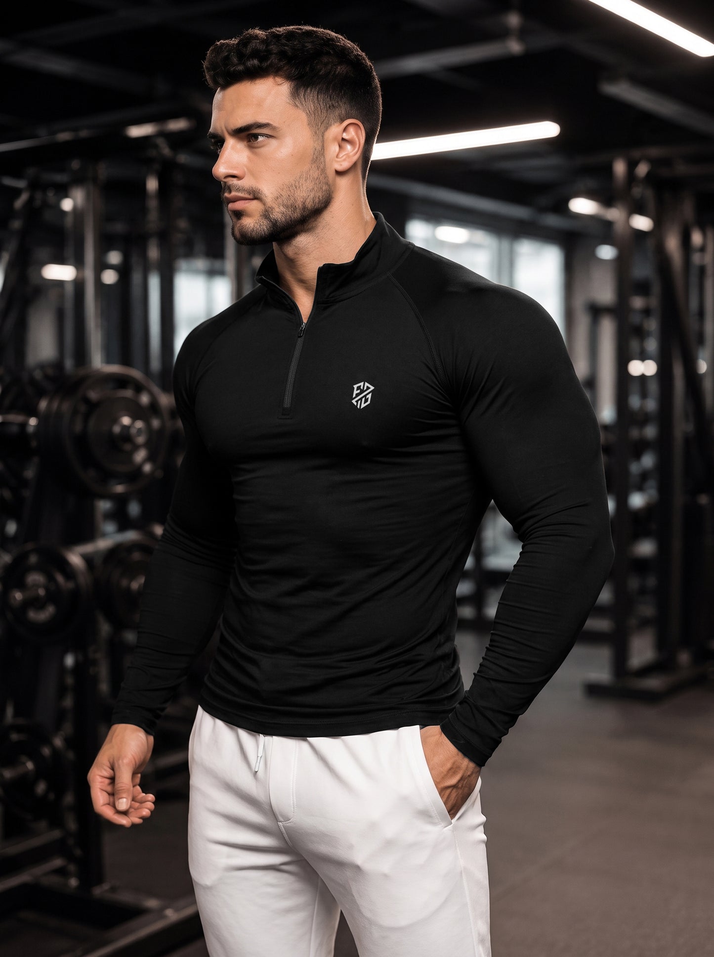 Men’s Performance 1/4 Zip Long Sleeve Gym Pullover – Stealth Black