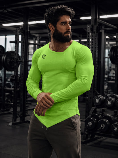 Men's Kiwi Green Full Sleeve Muscle-Fit Gym T-Shirt