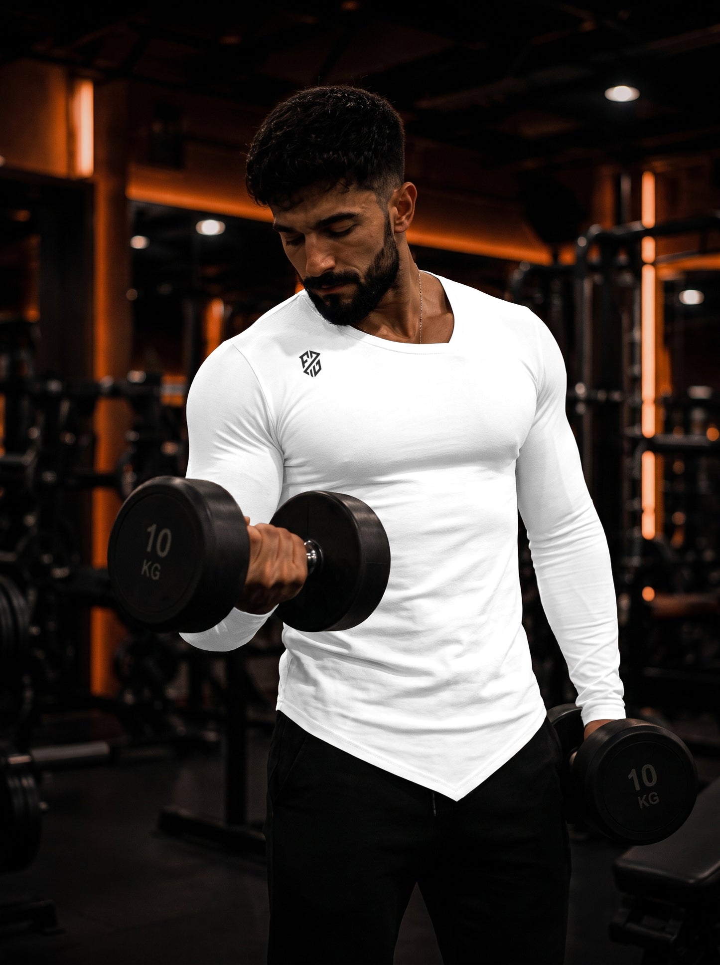 Men's White Full Sleeve Muscle-Fit Gym T-Shirt