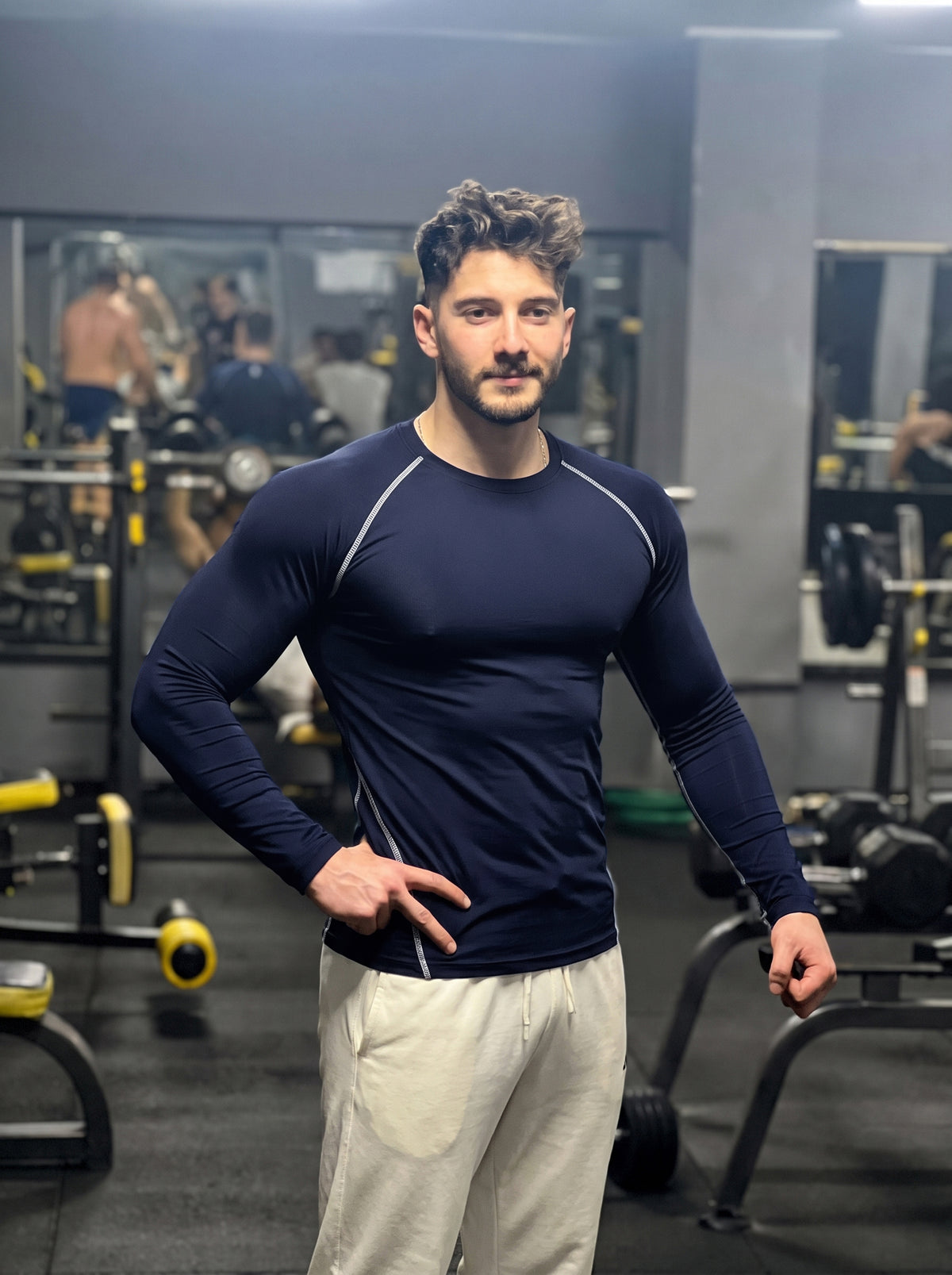 Men’s Performance Long Sleeve Gym T-Shirt – Navy Blue