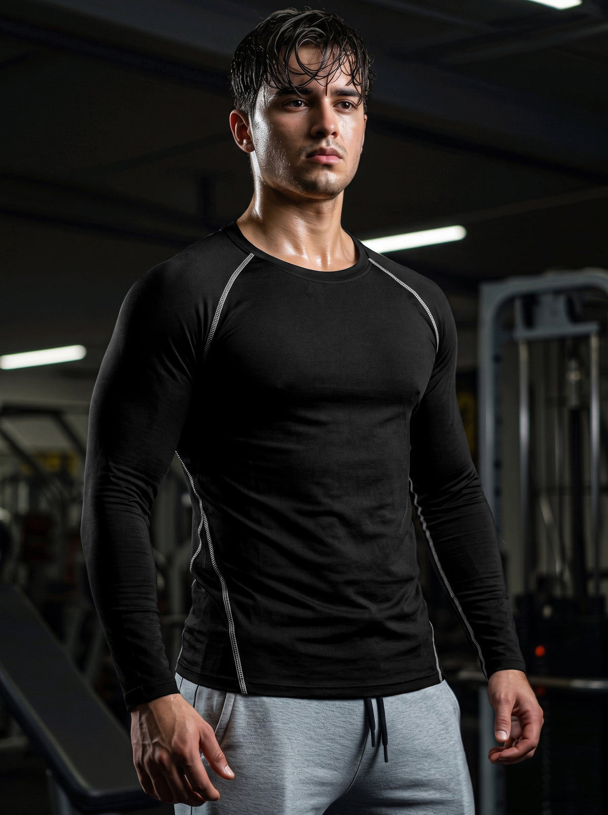 Men’s Performance Long Sleeve Gym T-Shirt – Stealth Black