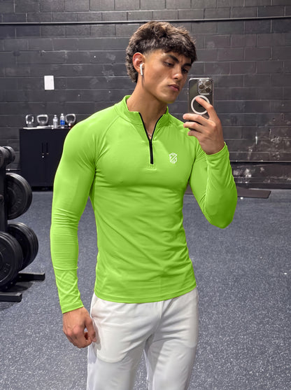 Men’s Performance 1/4 Zip Long Sleeve Gym Pullover – Kiwi Green