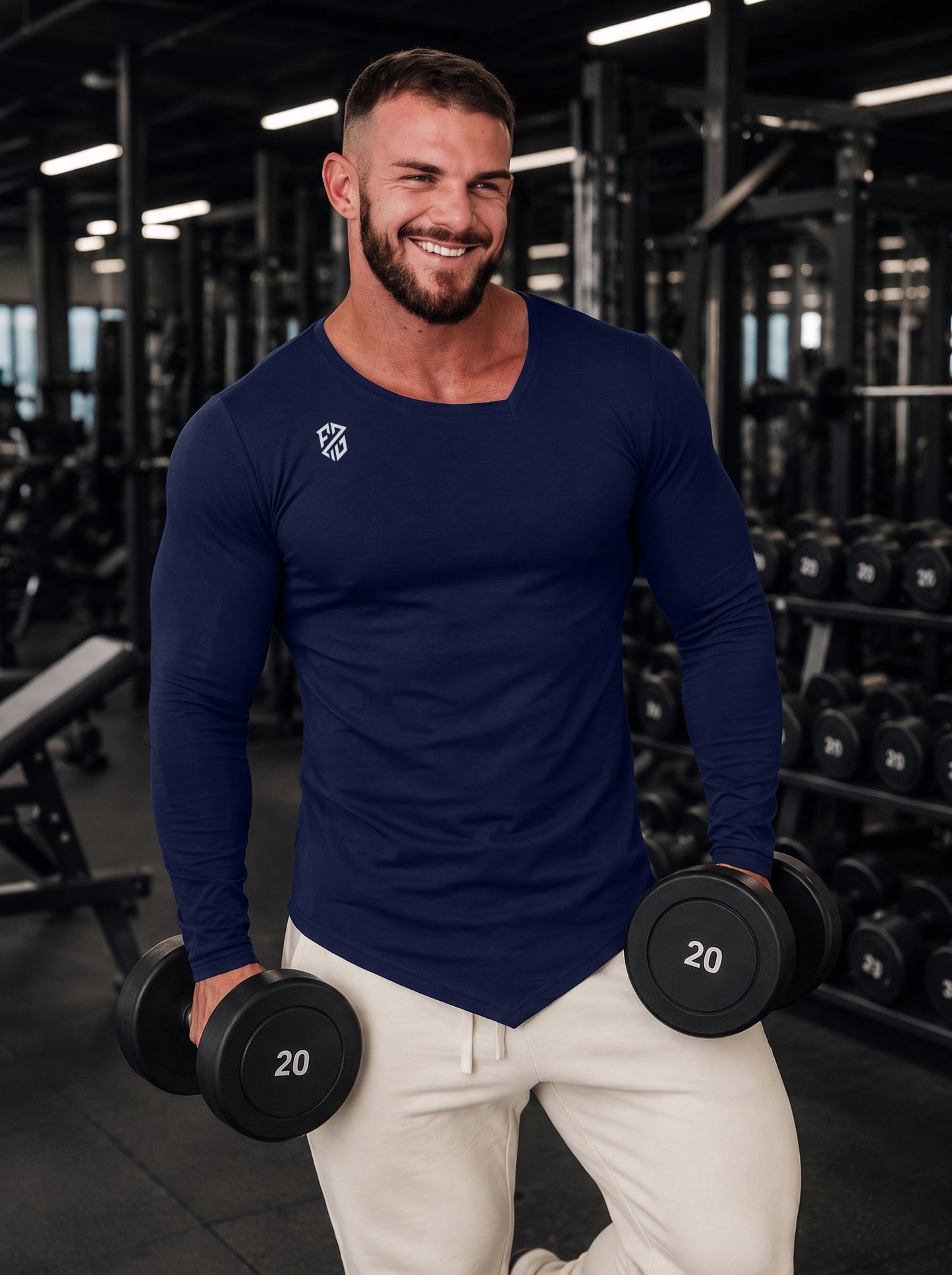 Men's Navy Blue Full Sleeve Muscle-Fit Gym T-Shirt