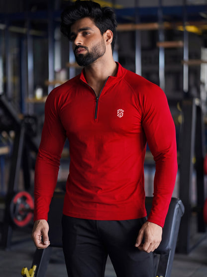 Men’s Performance 1/4 Zip Long Sleeve Gym Pullover – Bold Red
