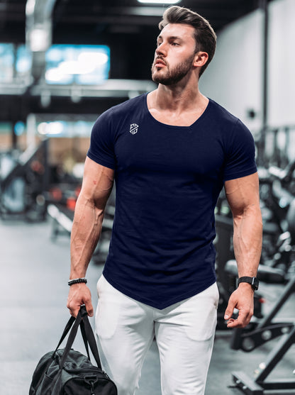 Men's Navy Blue Muscle-Fit Gym T-Shirt