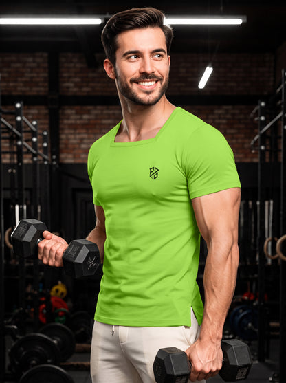 Men's Kiwi Green Square-Neck Muscle-Fit Gym T-Shirt