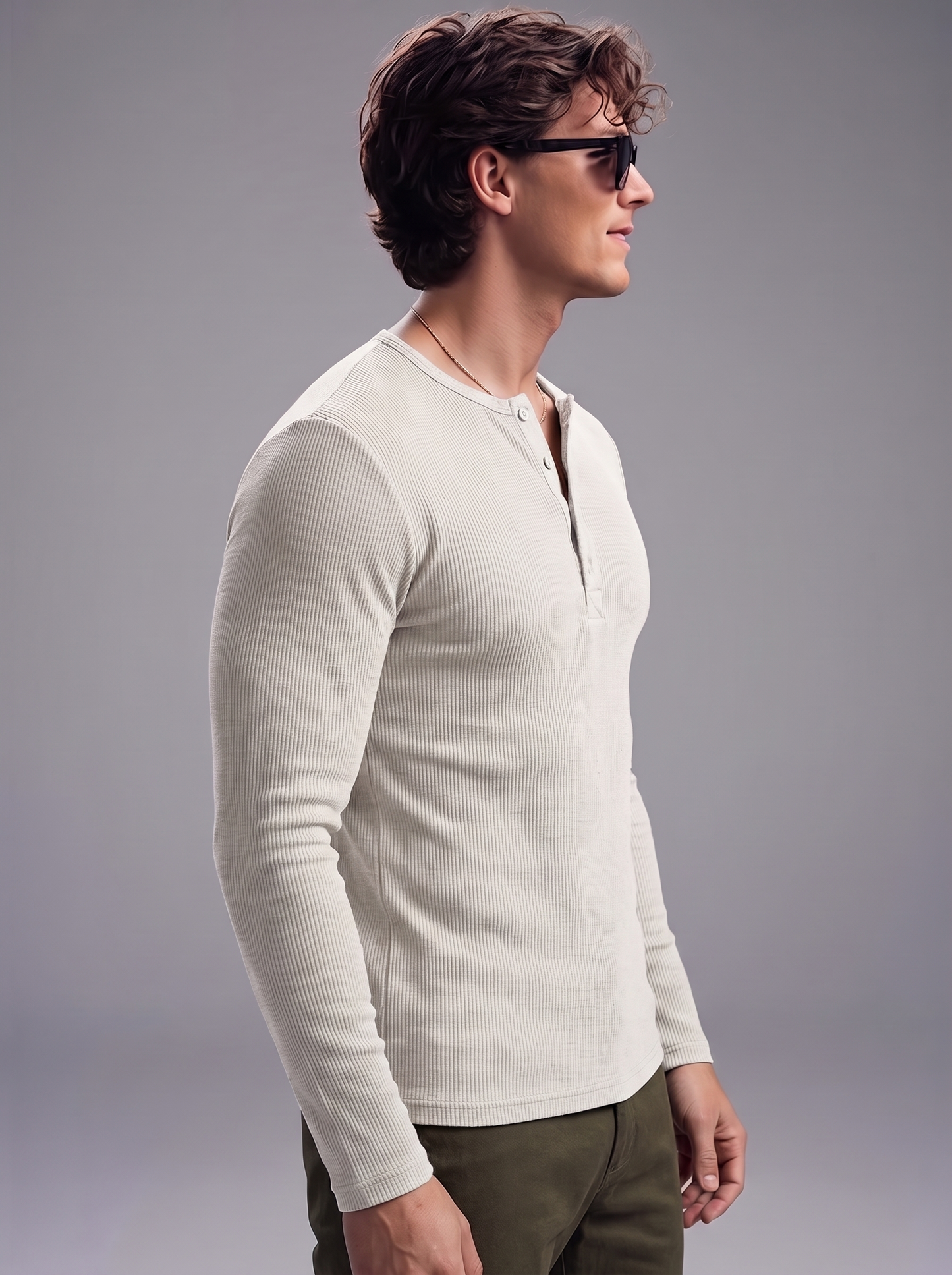 Men's Heather Grey Waffle Knit Henley – Classic Long Sleeve Thermal