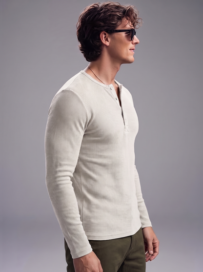 Men's Heather Grey Waffle Knit Henley – Classic Long Sleeve Thermal