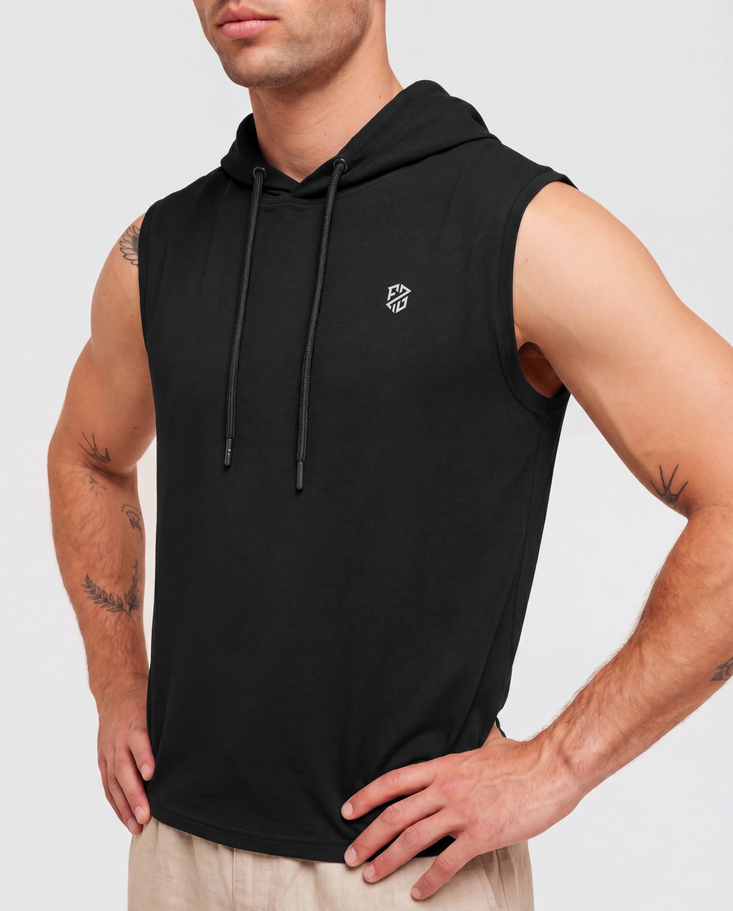 Men's Premium Black Sleeveless Hooded T-Shirt | Casual Slim Fit Gym & Streetwear Vest