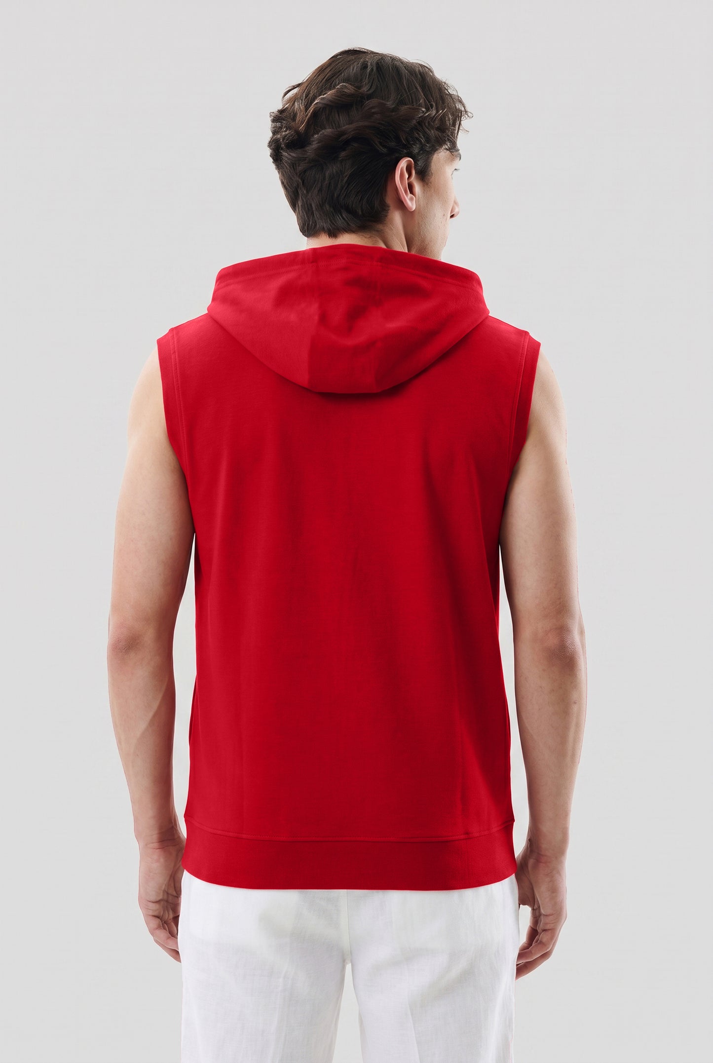 Men's Red Sleeveless Zip-Up Hoodie | Casual Gym & Sportswear Vest