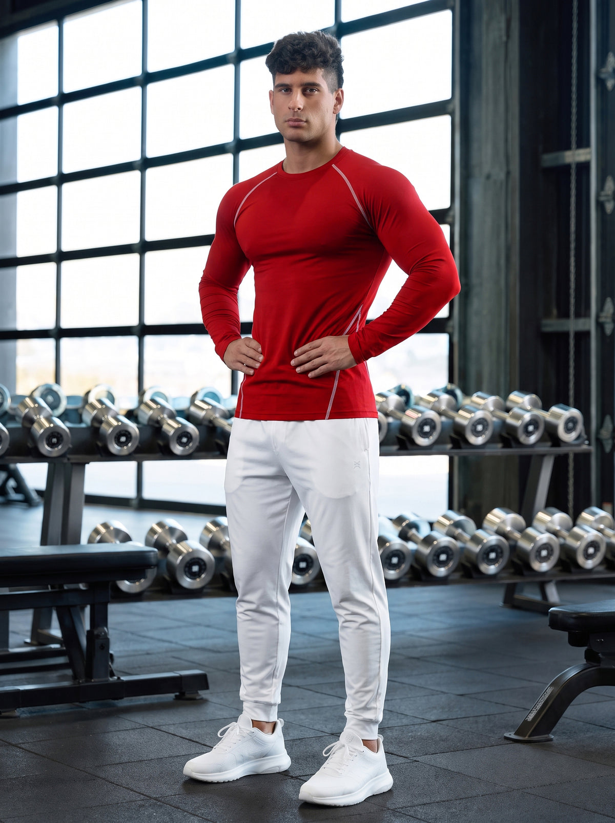 Men’s Performance Long Sleeve Gym T-Shirt – Bold Red