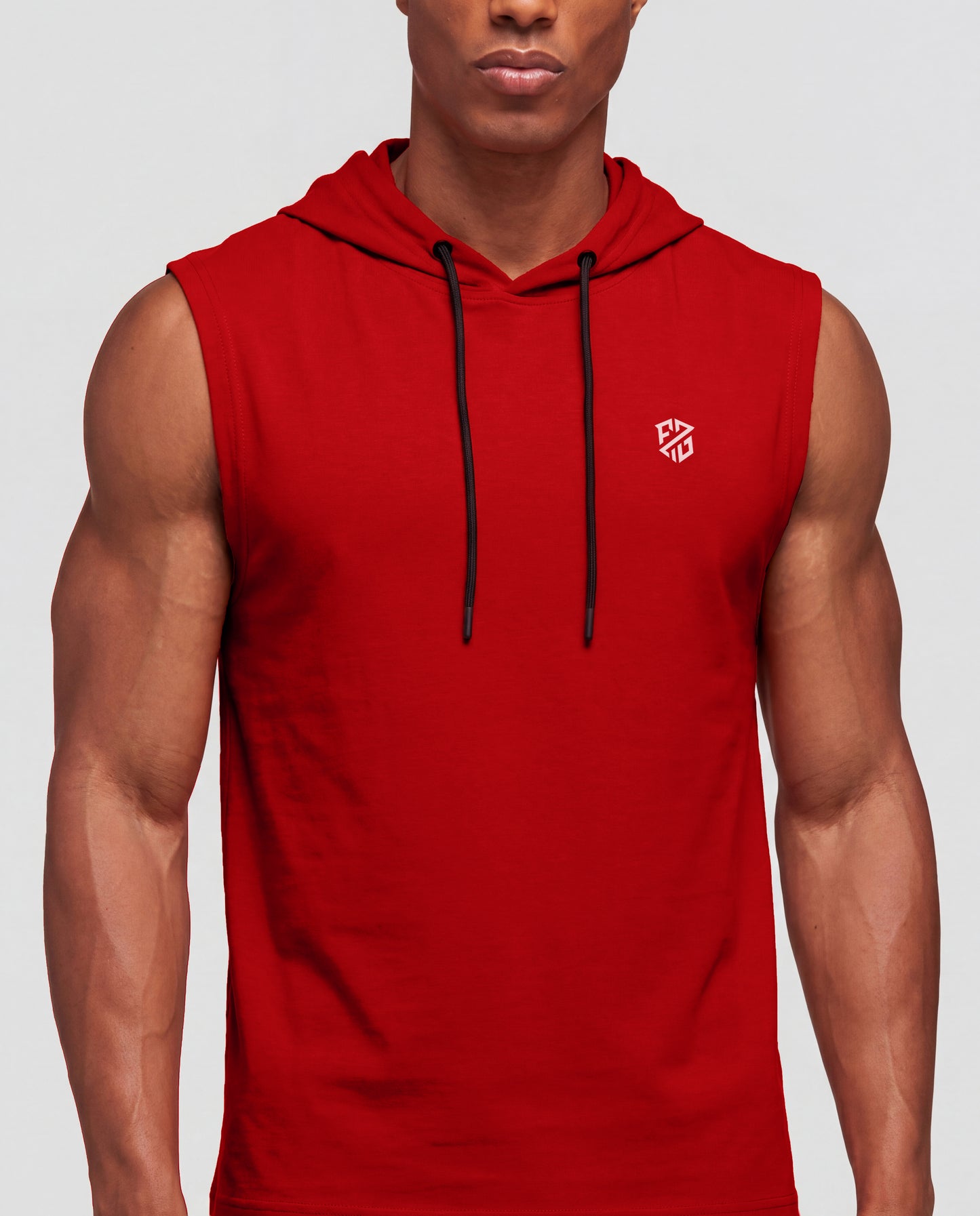 Men's Athletic Sleeveless Hoodie – Slim Fit Gym Tank Top (Crimson Red)