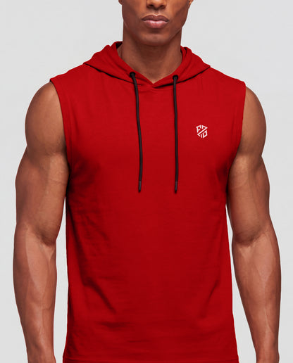 Men's Athletic Sleeveless Hoodie – Slim Fit Gym Tank Top (Crimson Red)