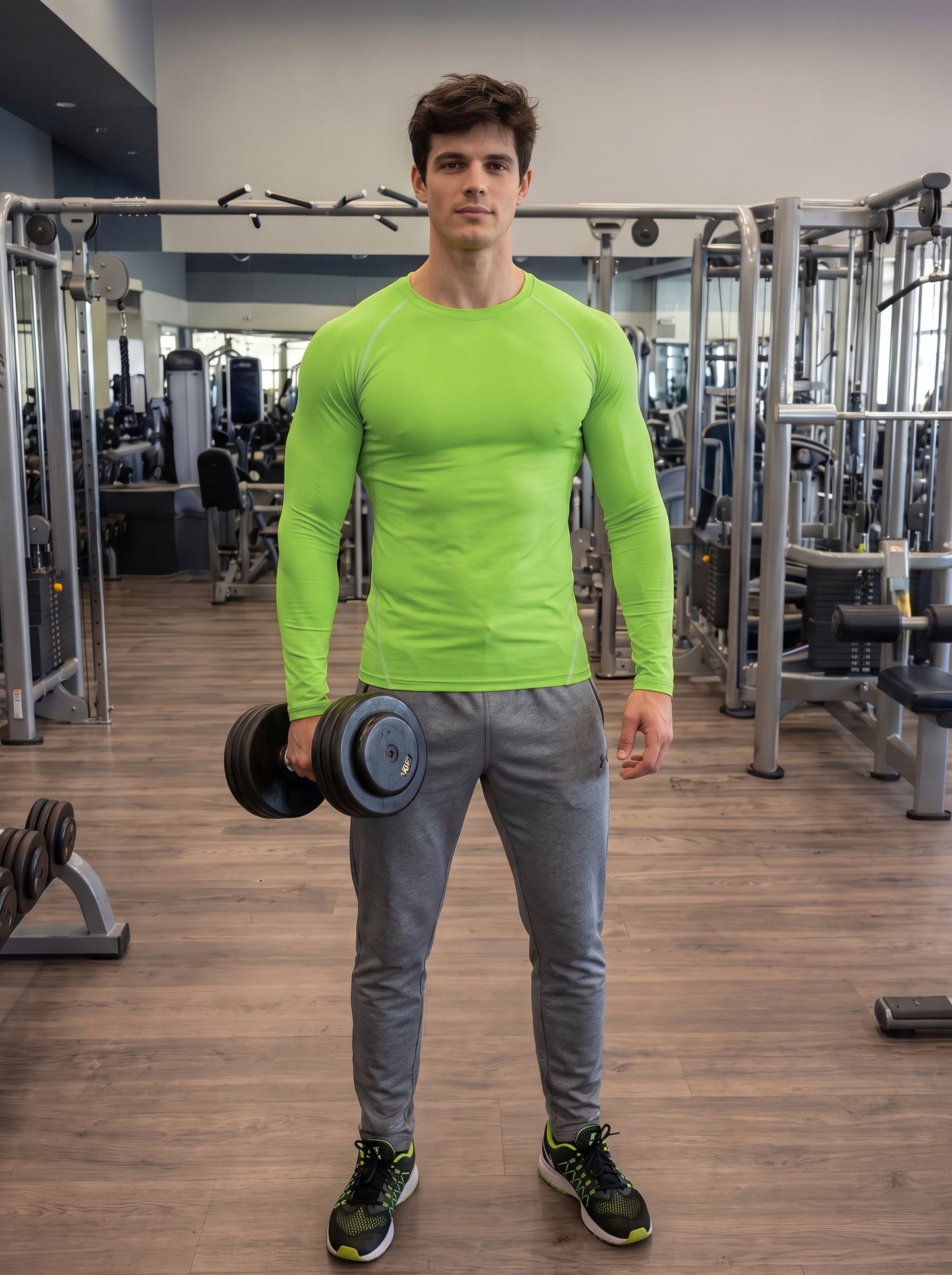 Men’s Performance Long Sleeve Gym T-Shirt – Kiwi Green