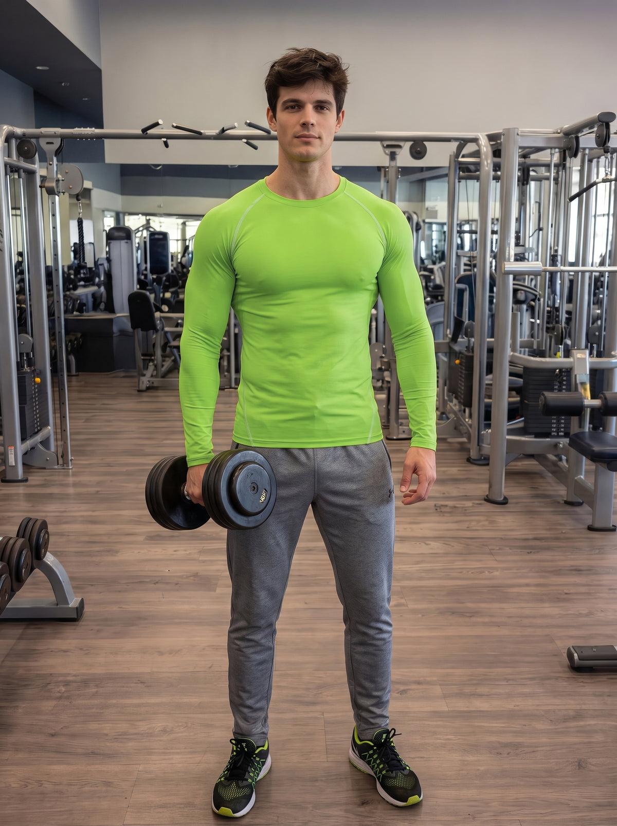 Men’s Performance Long Sleeve Gym T-Shirt – Kiwi Green