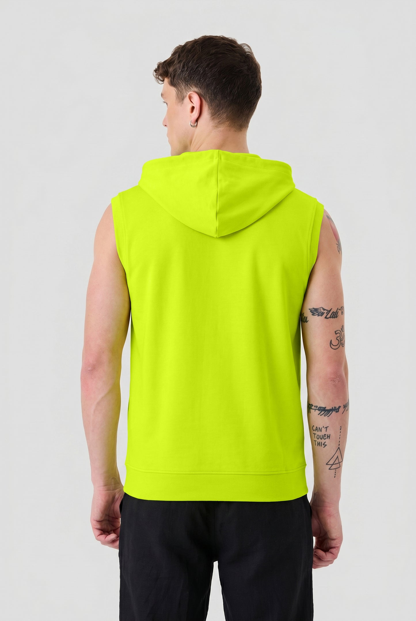 Men's Neon Green Sleeveless Zip-Up Hoodie | Casual Gym & Sportswear Vest