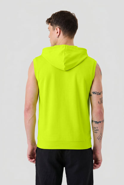 Men's Neon Green Sleeveless Zip-Up Hoodie | Casual Gym & Sportswear Vest