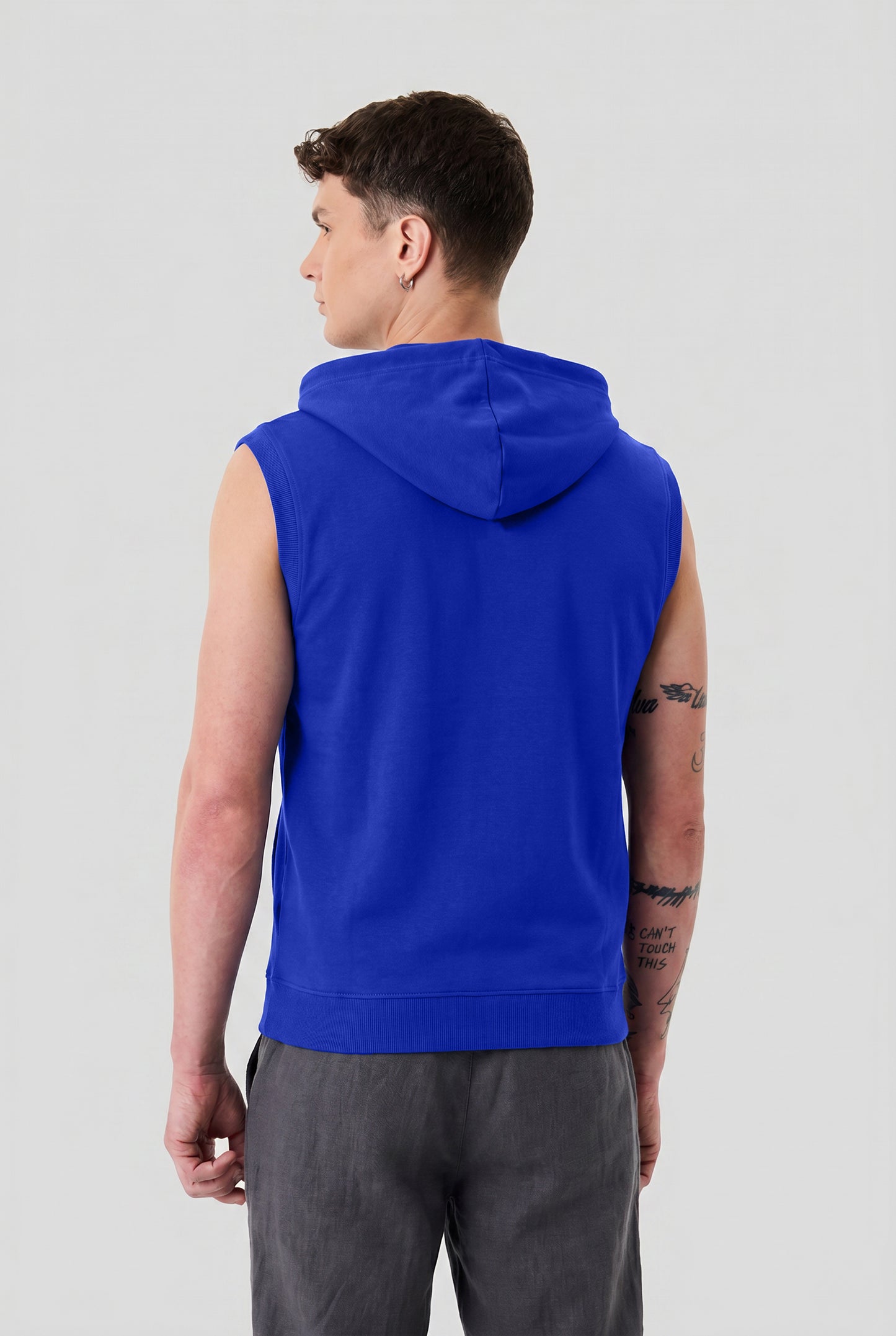 Men's Royal Blue Sleeveless Zip-Up Hoodie | Casual Gym & Sportswear Vest
