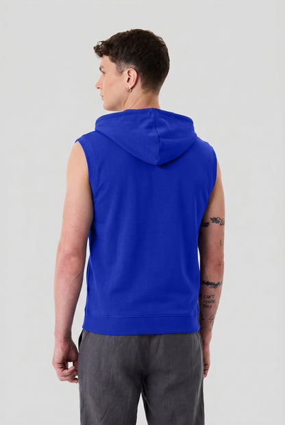 Men's Royal Blue Sleeveless Zip-Up Hoodie | Casual Gym & Sportswear Vest