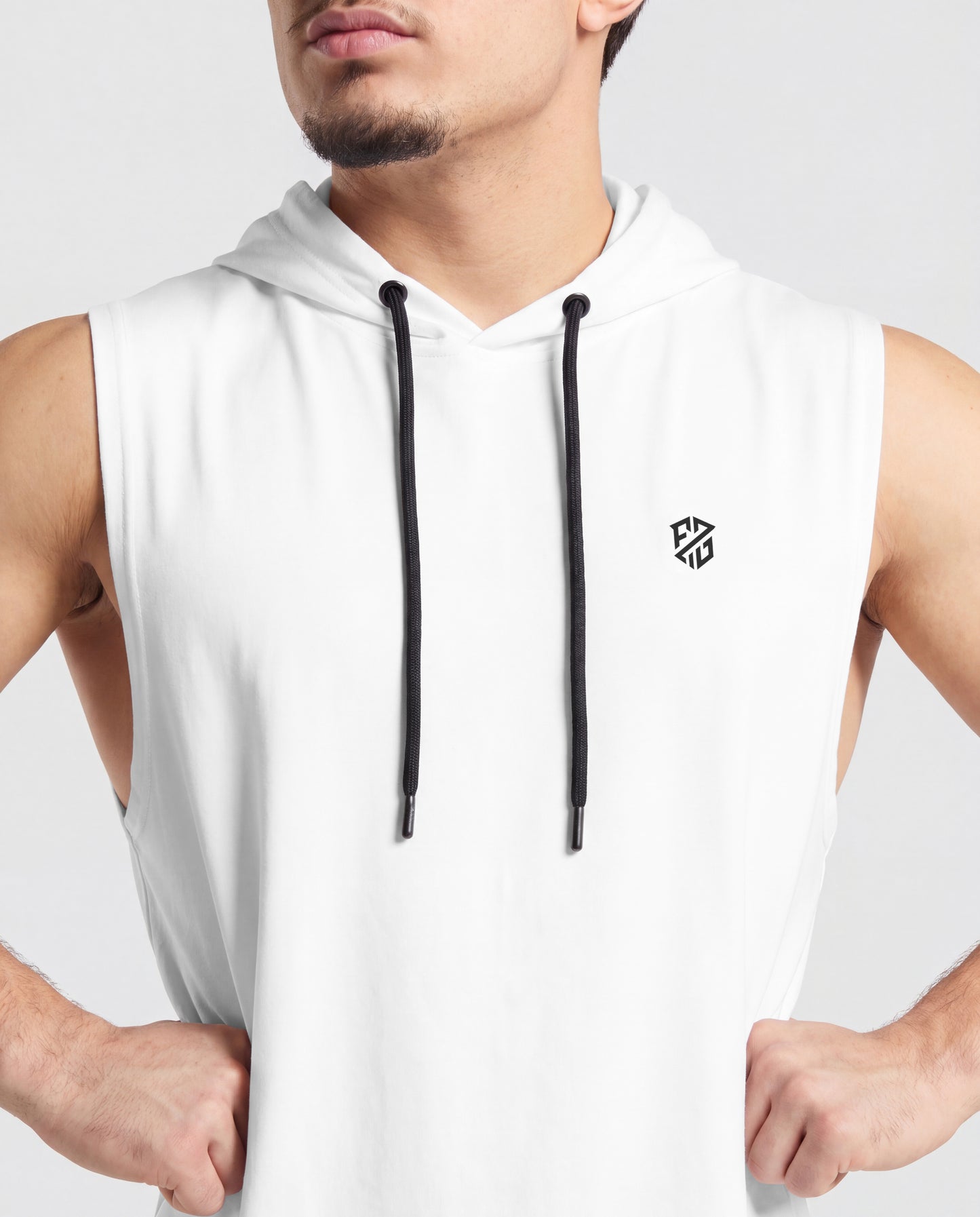 Men's Premium White Sleeveless Hooded T-Shirt | Classic Fit Gym & Streetwear Vest