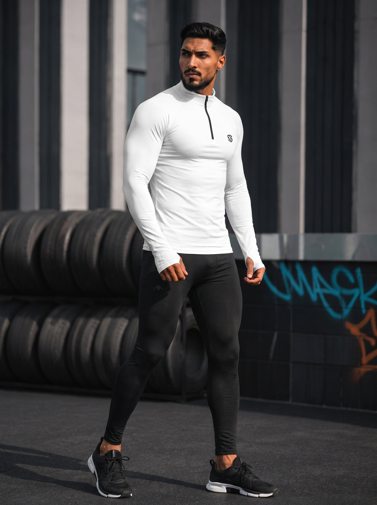Men’s Performance 1/4 Zip Long Sleeve Gym Pullover – White