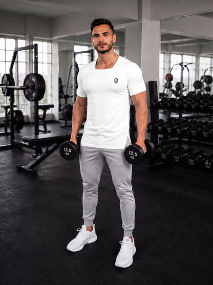 Men's White Square-Neck Muscle-Fit Gym T-Shirt