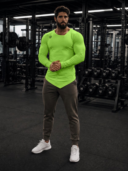 Men's Kiwi Green Full Sleeve Muscle-Fit Gym T-Shirt