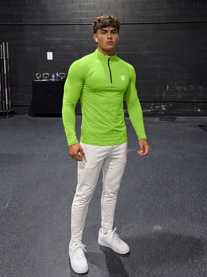 Men’s Performance 1/4 Zip Long Sleeve Gym Pullover – Kiwi Green