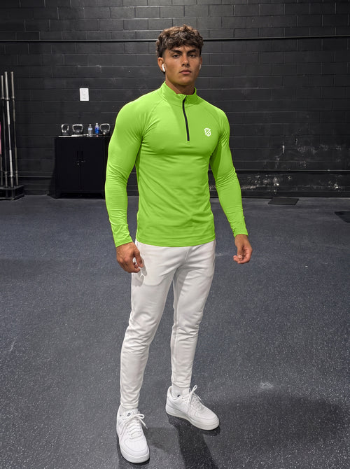 Men’s Performance 1/4 Zip Long Sleeve Gym Pullover – Kiwi Green
