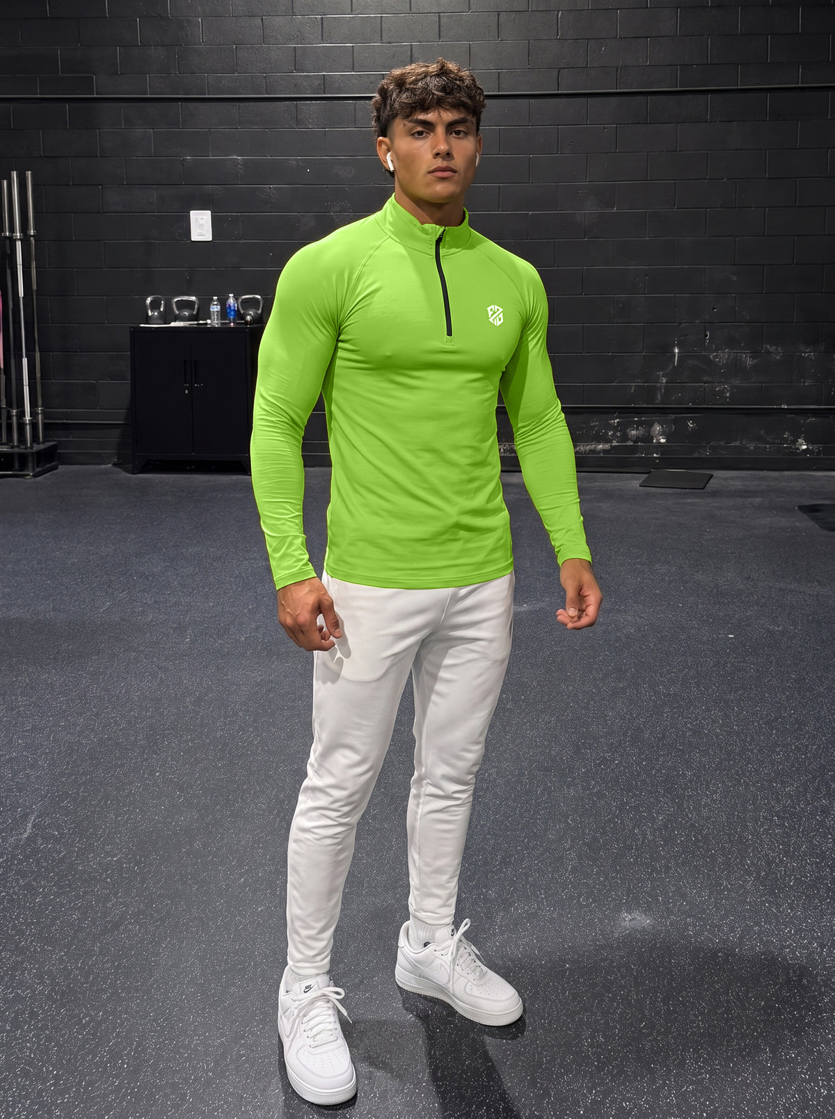 Men’s Performance 1/4 Zip Long Sleeve Gym Pullover – Kiwi Green