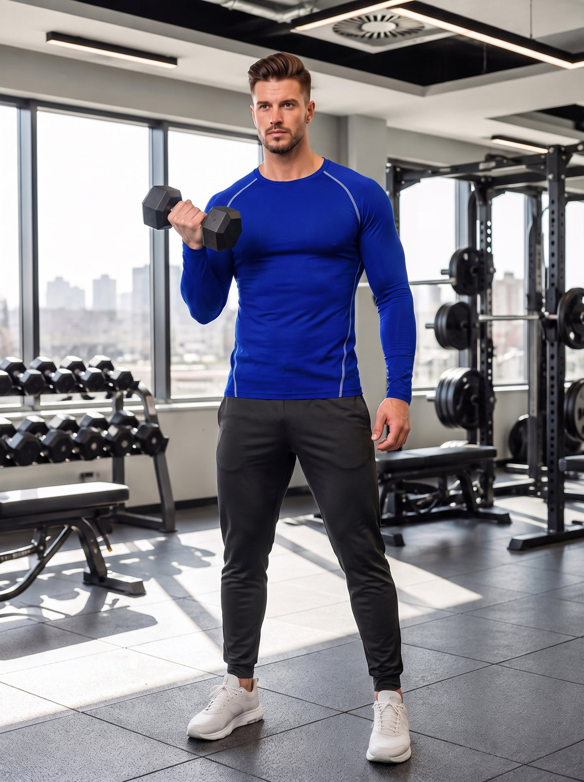 Men’s Performance Long Sleeve Gym T-Shirt – Royal Blue