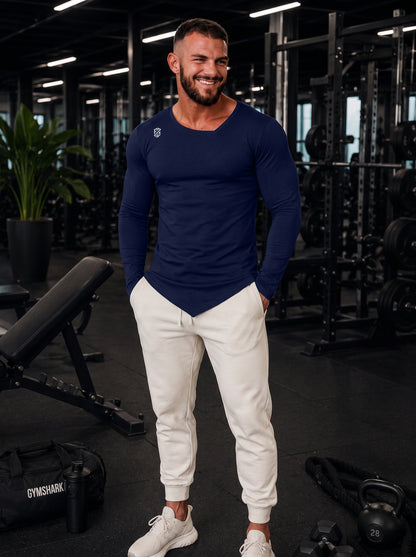 Men's Navy Blue Full Sleeve Muscle-Fit Gym T-Shirt