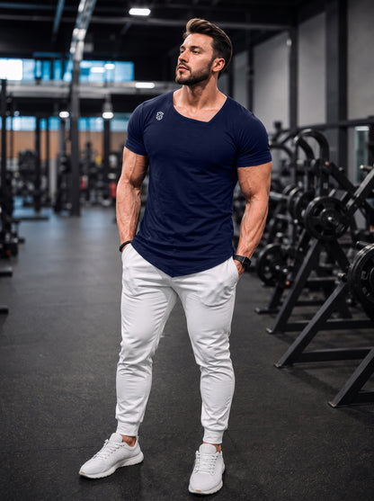 Men's Navy Blue Muscle-Fit Gym T-Shirt