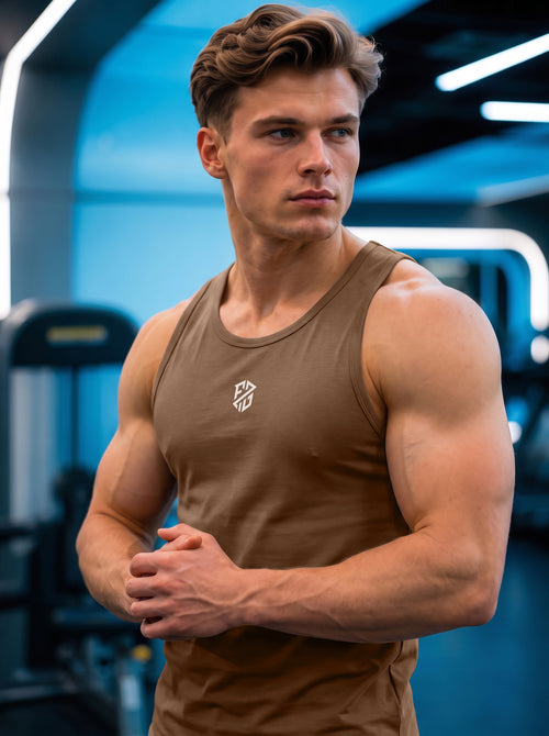 Men’s Performance Gym Tank Top – Mocha Brown