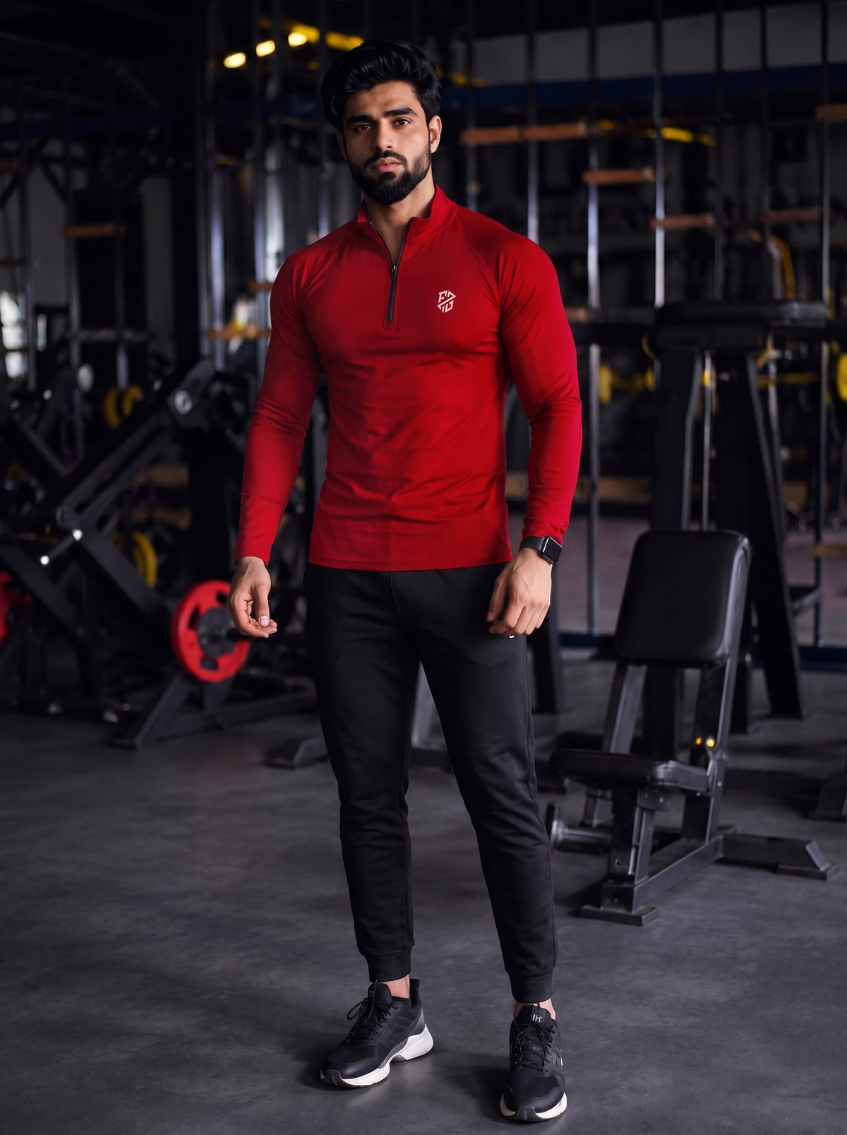 Men’s Performance 1/4 Zip Long Sleeve Gym Pullover – Bold Red