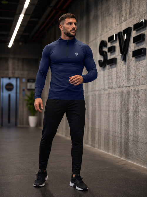 Men’s Performance 1/4 Zip Long Sleeve Gym Pullover – Navy Blue