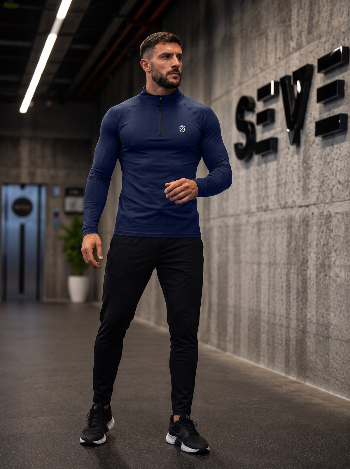 Men’s Performance 1/4 Zip Long Sleeve Gym Pullover – Navy Blue