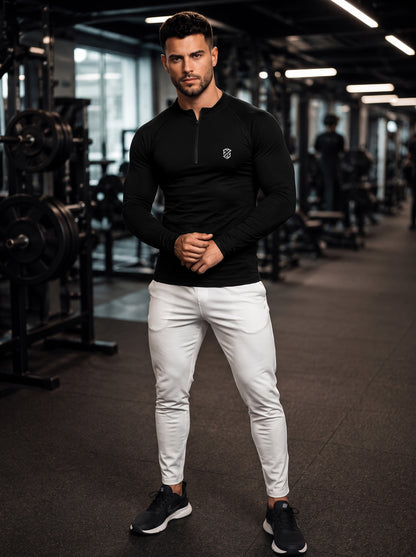 Men’s Performance 1/4 Zip Long Sleeve Gym Pullover – Stealth Black
