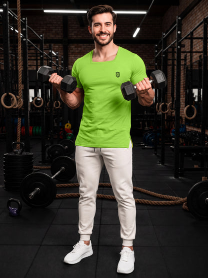 Men's Kiwi Green Square-Neck Muscle-Fit Gym T-Shirt