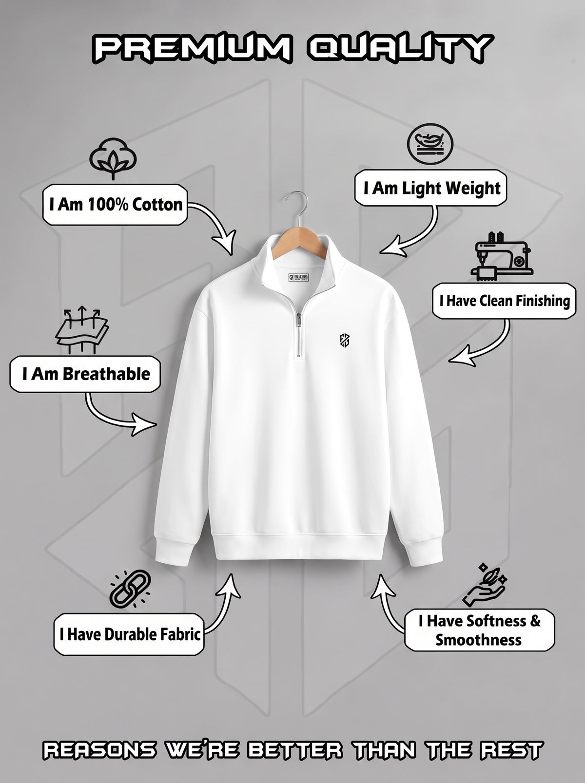 Men's White Quarter Zip Sweatshirt