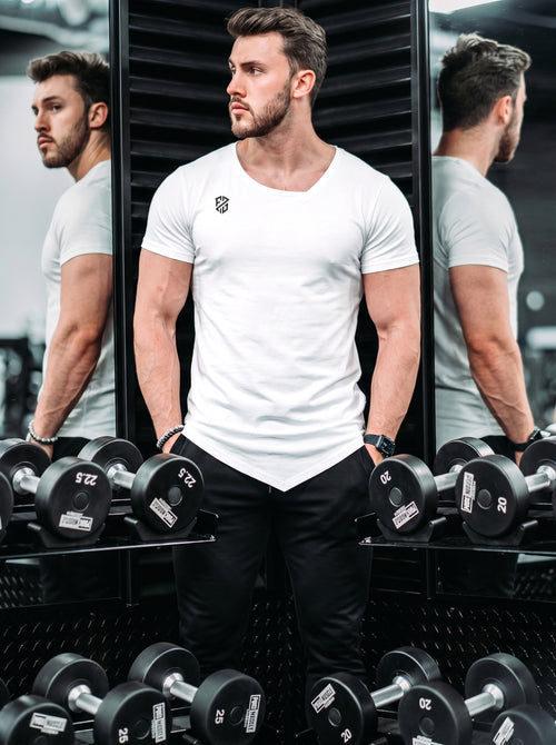 Men's White Muscle-Fit Gym T-Shirt