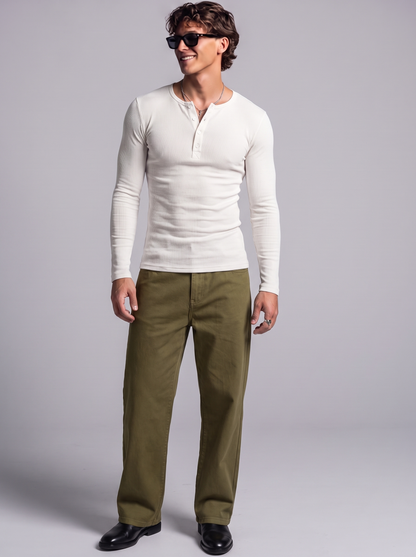 Men's Heather Grey Waffle Knit Henley – Classic Long Sleeve Thermal