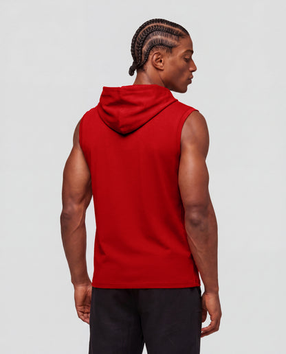 Men's Athletic Sleeveless Hoodie – Slim Fit Gym Tank Top (Crimson Red)
