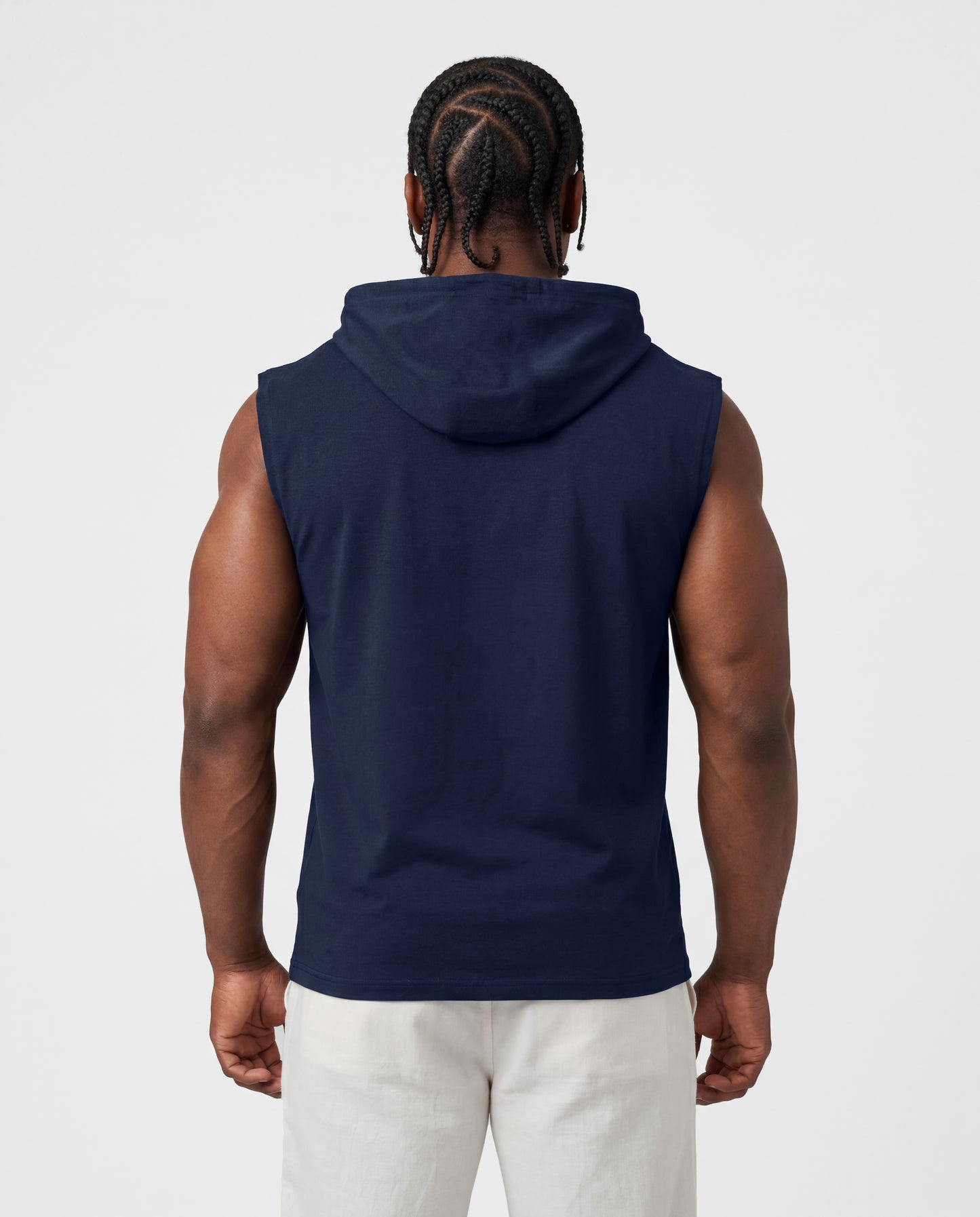 Men's Premium Navy Blue Sleeveless Hooded T-Shirt | Slim Fit Gym Wear & Casual Streetwear Vest