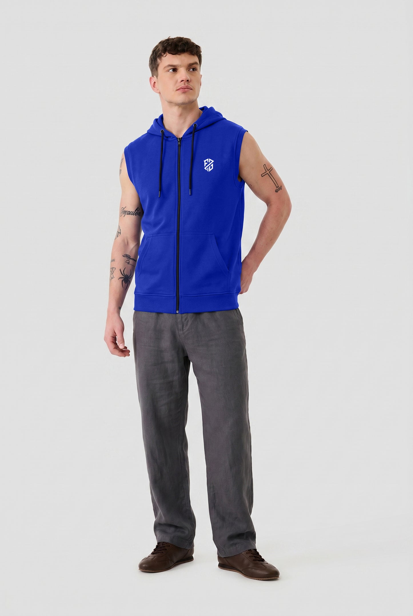 Men's Royal Blue Sleeveless Zip-Up Hoodie | Casual Gym & Sportswear Vest