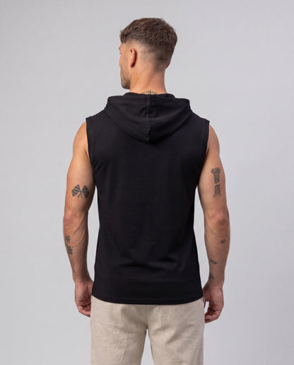 Men's Premium Black Sleeveless Hooded T-Shirt | Casual Slim Fit Gym & Streetwear Vest